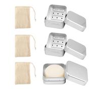 VINEST 3 Sets Aluminum Soap Dishes, Travel Soap Case with Drainage Grid and Sisal Soap Bag, Waterproof Soap Holder Rust-Resistant, Soap Box with Removable Design for Home or Travel