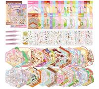VINEST 3D Sticker Scene Book 40Sets: Reusable Miniature Creative Scene Sticker Book with 4 Tweezers,Mini House Crafts Kits for Adults,DIY Relief Stress Pass The Time