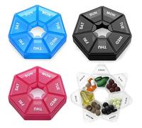 VINEST 4Pcs Weekly Pill Box, Mini Pill Box 7 Days, Moisture-Proof Weekly Pill Organiser, Easy to Open with Snap Shut Lids, Travel 7 Day Pill Box Organiser for Vitamins, Supplements, Medicine