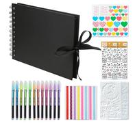 VINEST A5 Scrapbook, 30 Pages Scrap Book, 21.6 x 15cm DIY Photo Album, Black Photo Book, Memory Book with Markers Stickers Drawing Templates, for Anniversary Wedding Birthday Travelling