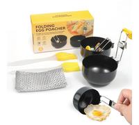 VINEST Poached Egg Maker Stainless Steel, Non-stick Egg Poacher Cups with Wire Dishwashing Rags and 2 Oil Brushes, Egg Poacher Pan with Collapsible Hang Rings, Can Hanging on The Edge of Pots
