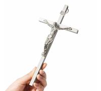 VINETEN Crucifix Wall Cross | Silver Metal Slender Catholic Crosses | Cross Wall Décor for Your Home - 8 Inch