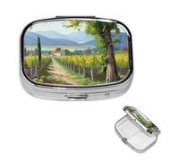 Vineyard Pill Box 2 Compartment Medicine Pill Organizer Square Pill Case for Purse & Pocket Travel Pillbox Portable Metal Medicine Vitamin Fish Oil Organizer Unique Gift