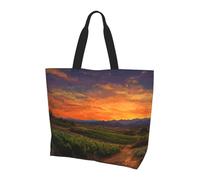 Vineyard Sunset Print Large Women Tote Bag,Stylish Waterproof Ladies Shoulder Bag, Folding Beach Travel Bag for Work,Shopping