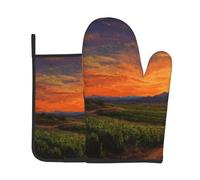 Vineyard Sunset Print Oven Mitts And Pot Holders Sets 7"X11" Kitchen Essentials 2-Piece Set Bbq, Baking