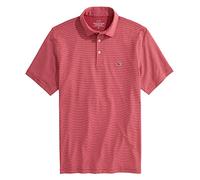vineyard vines Men's St. Jean Short Sleeve Stripe Sankaty Polo, Lighthouse Red, Medium