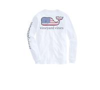 vineyard vines Women's Flag Whale Long-Sleeve Pocket Tee, White Cap, M