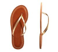 vineyard vines Women's Skinny Strap Patent Leather Flip Flops Sandals, Gold, 7 UK