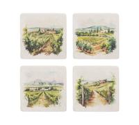 Vineyards Marble Coaster Set - Rural French/Italian Landscapes & Wine Square Set of Four (4) Coasters Gift
