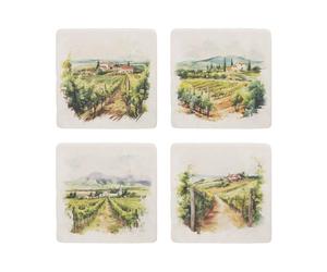 Vineyards Marble Coaster Set - Rural French/Italian Landscapes & Wine Square Set of Four (4) Coasters Gift