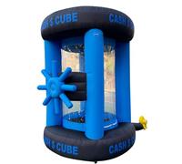 Vinfgoes Inflatable Money Machine Booth Inflatable Cash Cube Booth Cash Grab Machine with 2 Blowers for Business Advertising Promotions Party Events (Blue)
