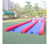 Vinfgoes Large Carnival Game Inflatable Bowling Alley Bowling 2 Lanes Bowling Slide Set Inflatable Bowling Ball and Pins with Blower & 2 Sets of Balls for Party, Events