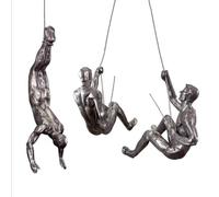 VINGAA 3-Pack Climbing Man Wall Sculpture, Silver Resin & Metal, Modern Figurative, 3.29 x 3.7 inches, Indoor, Wall Mount, Bedroom, Office