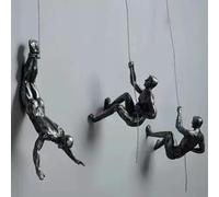 VINGAA Climbing Man Wall Sculpture, 3-Pack, Silver, Contemporary, Action, Adult, Indoor, Wall Mount, Unframed, 3.29 x 3.7 inches, 3 Count, Original Artwork, Wall Art