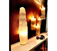 vingardium leviosa Pure Selenite Crystal Natural Light Mountain Tower Lamp Handmade Natural Energy Healing Clarity and Meditation Lamp Home Decoration TableLamp Mineral Christmas Occasion Gift (35cm)