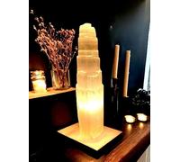 vingardium leviosa Pure Selenite Crystal Natural Light Mountain Tower Lamp Handmade Natural Energy Healing Clarity and Meditation Lamp Home Decoration TableLamp Mineral Christmas Occasion Gift (40cm)