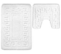 vingardium leviosa VL 2 Piece Greek Bath Mat Non Slip and Highly Absorbent Bath Mat 100% Polypropylene Washable Pedestal Bathroom Mat Rug (WHITE)