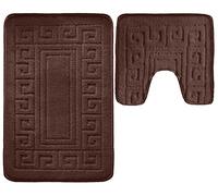 vingardium leviosa VL 2 Piece Greek Bath Mat Non Slip and Highly Absorbent Bath Mat 100% Polypropylene Washable Pedestal Bathroom Mat Rug (CHOCOLATE)