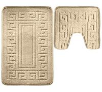 vingardium leviosa VL 2 Piece Greek Bath Mat Non Slip and Highly Absorbent Bath Mat 100% Polypropylene Washable Pedestal Bathroom Mat Rug (MOCHA)