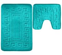 vingardium leviosa VL 2 Piece Greek Bath Mat Non Slip and Highly Absorbent Bath Mat 100% Polypropylene Washable Pedestal Bathroom Mat Rug (TEAL)