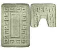 vingardium leviosa VL 2 Piece Greek Bath Mat Non Slip and Highly Absorbent Bath Mat 100% Polypropylene Washable Pedestal Bathroom Mat Rug (GREEN)