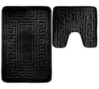 vingardium leviosa VL 2 Piece Greek Bath Mat Non Slip and Highly Absorbent Bath Mat 100% Polypropylene Washable Pedestal Bathroom Mat Rug (BLACK)