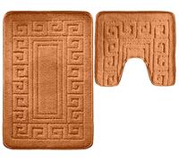 vingardium leviosa VL 2 Piece Greek Bath Mat Non Slip and Highly Absorbent Bath Mat 100% Polypropylene Washable Pedestal Bathroom Mat Rug (TERRA COTTA)