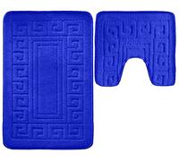 vingardium leviosa VL 2 Piece Greek Bath Mat Non Slip and Highly Absorbent Bath Mat 100% Polypropylene Washable Pedestal Bathroom Mat Rug (ROYAL BLUE)