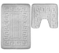 vingardium leviosa VL 2 Piece Greek Bath Mat Non Slip and Highly Absorbent Bath Mat 100% Polypropylene Washable Pedestal Bathroom Mat Rug (GREY)