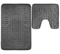 vingardium leviosa VL 2 Piece Greek Bath Mat Non Slip and Highly Absorbent Bath Mat 100% Polypropylene Washable Pedestal Bathroom Mat Rug (CHARCOAL)