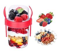 vingardium leviosa VL Yogurt Pots Reusable 800 & 1100ml Yoghurt Container with Spoon & Fork BPA free Breakfast Pots to GO Muesli Cereal On the Go Dishwasher Safe Lunch Box Oatmeal Jars (Red 1100 ML)