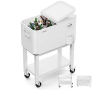 VINGLI 60QT Rolling Ice Chest on Wheels, Detachable Cooling Box | with Shelf, Bottle Opener, Self Drain Pipe, Easy Move for Outdoor Entertaining, Backyard Party