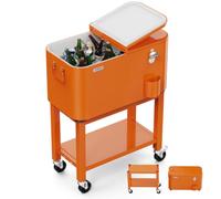VINGLI 60QT Rolling Ice Chest on Wheels, Detachable Cooling Box | with Shelf, Bottle Opener, Self Drain Pipe, Easy Move for Outdoor Entertaining, Backyard Party