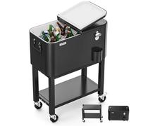 VINGLI 60QT Rolling Ice Chest on Wheels, Detachable Cooling Box | with Shelf, Bottle Opener, Self Drain Pipe, Easy Move for Outdoor Entertaining, Backyard Party