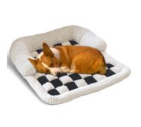 VINGVO Large Dog Bed, Dog Sofa Cover, Non-slip Washable Orthopedic Dogs Sofa Bed, Calming Square Cosy Lattice Funny Fuzzy Dogs Beds Sofas for Large, Medium Pets (90X90Cm/35.4X35.4in)