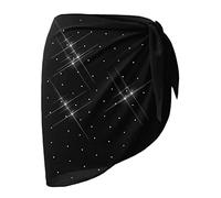 VINICUNCA Swimsuit Cover Ups Sparkly Rhinrstone Beach Sarongs Semi-Sheer Bathing Suit Wrap Skirt for Women, A-glitter-black, Medium