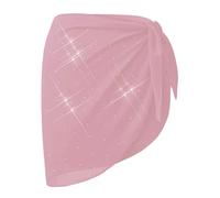 VINICUNCA Swimsuit Cover Ups Sparkly Rhinrstone Beach Sarongs Semi-Sheer Bathing Suit Wrap Skirt for Women, A-glitter-light Pink, Medium