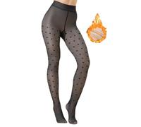 VINICUNCA Winter Warm Fleece Lined Tights, Fake Translucent Pantyhose Thick Thermal Leggings Pants, Fake Translucent-heart Pantyhose-black, S/M