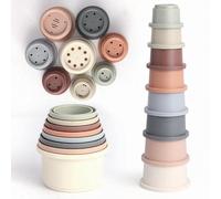 VINIFREDY 8pcs BPA Free Stacking Cups for Kids, Safe Corners Stacking Tower Pre-school Learning Toy Education Develop Building Cup Toy for 1 2 3 years Kids (VF672300)
