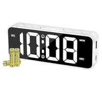 VINILITE Digital Alarm clocks Bedside Small Alarm Clock with LED Display Travel Alarm Clock with USB Charging Port Portable Mirror Alarm with Dual Alarm Battery Powered o Mains Powered