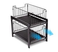 VINILITE Kitchen Cupboard Organiser 2 Tier, Detachable Metal Wire Storage Baskets, Black Drawer Type Cupboard Storage Rack for Pantry, Countertops, Cabinet, 37 x 26 x 38.5cm