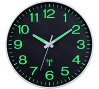 VINILITE Radio-Controlled Wall Clock Bright Visible in the Dark Modern Silent Wall Clock for Kitchen, Office, Bedroom, Black