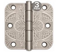 VININGROD DISTRIBUTION US15 Art Deco Door Hinges 3.5", Laser-Etched Architecturally Engraved Decorative Hinges, Interior Residential Door Hardware Upgrade, 3 Pack
