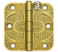 VININGROD DISTRIBUTION US4 Art Deco Door Hinges 3.5", Laser-Etched Architecturally Engraved Decorative Hinges, Interior Residential Door Hardware Upgrade, 3 Pack