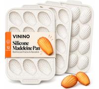 Vinino 3-Pack Madeleine Pans for Baking with Reinforced Frame, BPA Free | 12-Cavity Silicone Shell Shape Madeleine Mold with Non-Slip Handle, Nonstick Madeleine Cookie Trays for Oven, Dishwasher Safe