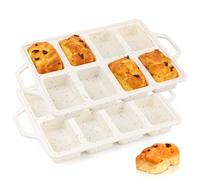 Vinino Silicone Mini Loaf Pans with Metal Reinforced Frame-2 Pack, Non-Stick Silicone Bread Pan for Baking 8-Cavity, Tiny Banana Bread Set, Dishwasher Safe Brownie Pan-Cream