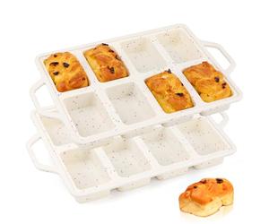 Vinino Silicone Mini Loaf Pans with Metal Reinforced Frame-2 Pack, Non-Stick Silicone Bread Pan for Baking 8-Cavity, Tiny Banana Bread Set, Dishwasher Safe Brownie Pan-Cream