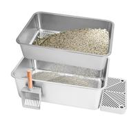 Vinisnugs Litter Box - Extra Large 23.5" Odor-Resistant Double-Layer Sifting Design with Leak-Proof Liner, Easy-to-Clean & Durable, Includes Litter Scoop - for Kittens, Seniors & Multiple Cats