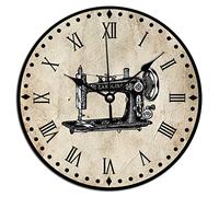 Vinisong 10x10in Rustic Art Clock Sewing Machine PVC Art Clocks Craft Room Decor Wall Clocks Tailor Sewing Time Sew Clock for Kitchen Bedroom Office New Home Housewarming Gift
