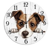 Vinisong Art Clock Jack Russell Terrier Cute Funny Peeking Dog Puppy Wall Clocks Jack Russell Terrier Clocks Battery Operated Round PVC Wall Clocks Gift for Dog Lover Wall Hanging Clock 10x10in
